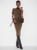 Brown Long Dress with High Neck and All-Over FF Motiv in Cotton Woman