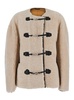 'teddy' Beige Crewneck Jacket With Clasp Closure On The Front In Shearling And Leather Woman