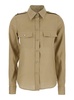 Beige Shirt with Pointed Collar and Patch Pockets on the Chest in Linen Woman