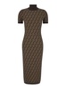 Brown Long Dress with High Neck and All-Over FF Motiv in Cotton Woman