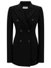 Black Slim Double-Breasted Jacket wth Rhinestone Detail in Stretch Polyamide Woman