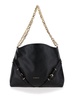 'Voyou Chain Medium' Black Shoulder Bag with Logo Detail in Hammered Leather Woman