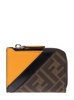 'FF Diagonal' Orange and Brown Zip Around Wallet in Leather and Canvas Man