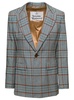 Grey Single-Breasted Jacket with All-Over Check Motif in Viscose Blend Woman