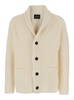 White Cardigan With Shawl Collar In Ribbed Wool Man