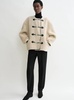 'teddy' Beige Crewneck Jacket With Clasp Closure On The Front In Shearling And Leather Woman