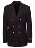 Black Double-Breasted Jacket with Check Motif in Wool Man