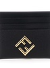 'FF Diamonds' Black Card-Holder with Logo Detail in Leather Woman