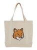 White Tote Bag with Fox Head Patch in Cotton Canvas Woman