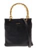 BlackTote Bag With Bamboo Handles in Leather Woman