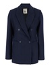 Blue Double-Breasted Jacket with Peak Revers in Wool Stretch Woman