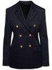 Blue Double-Breasted Jacket with Branded Buttons in Wool Blend Woman