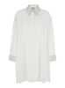 White Maxi Shirt with Pearls Decoration in Cotton Woman