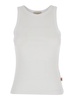 White Ribbed Tank Top with U Neckline in Cotton and Modal Blend Woman