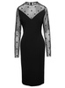 Midi Black Dress with Long Sleeves and 4G Logo Tulle Inserts in Viscose Blend Woman