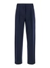 Blue Pants with High Waist and Pences on the Front in Wool Stretch Woman