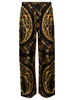 Black Loose Pants with All-Over Graphic Print in Silk Man