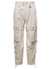 Beige Cargo Pants With Pockets And Buckles In Cotton Woman