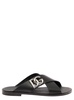 Black Sandals with Criss Cross Bands and Logo Detail in Leather Man