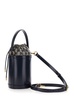 Mini Black Bucket Bag with Double G Dark Blue in Leather Woman