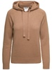 'Virgola' Camel Brown Sweatshirt with Drawstring Hood in Cashmere Woman