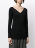 Black V-neck Pullover With Beads Detailing In Stretch Cotton Woman