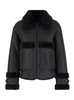 Black Shearling Jacket with Classic Wide Collar in Ecofur Woman