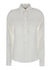 White Shirt with Pointed Collar and Patch Pockets on the Chest in Linen Woman