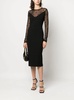 Midi Black Dress with Long Sleeves and 4G Logo Tulle Inserts in Viscose Blend Woman