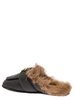 Black Slipper with Web and Horsebit Detail in Leather and Fur Man