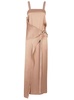 Long Beige Wrap Dress with Branded Ribbon in Silk Woman