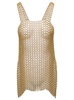 Gold-Tone Mini Dress with Shoulders Straps and Side Splits in Metal Mesh Woman