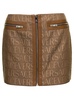 Brown Mini -Skirt with All-Over Logo Lettering Print in Canvas Woman