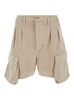 Beige Cargo Bermuda Shorts with Logo Patch in Denim Man