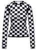 Black Top with Extra Long Sleeves and Checkerboard Effect in Trasparent Yarn Intersias Woman