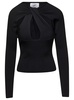 Black Long-Sleeve Top with Twisted Cut-Out Detail in Viscose Woman