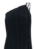 Maxi Black One-Shoulder Pleated Dress with Beads in Crêpe de chine Woman