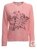 White And Red Striped Long Sleeved T-shirt With Print Woman