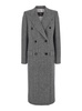 Grey Long Double-breasted Coat With Chevron Motif In Wool Blend Woman