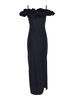 Long Black Dress With Ruffles In Stretch Fabric Woman