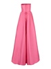 'Tiffany' Long Pink Dress With Pleated Detail And Train In Satin Woman