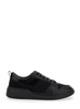 Black Low Top Sneakers With Intarsia And Tonal Plaque In Fabric And Leather Man