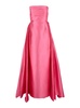 'Tiffany' Long Pink Dress With Pleated Detail And Train In Satin Woman