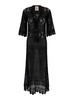 Long Black Dress With Lace-up Closure In Cotton Lace Woman