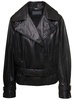 Black Double-breasted Jacket With Matching Belt In Leather Woman