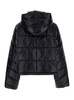 Black Down Jacket With Hood And Logo Lettering On The Front In Tech Fabric Woman