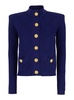 Blue Cardigan with High Neck and Jewel Buttons in Viscose Blend Woman