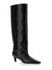 'The Wide Shaft' Brown Pull-On Boots with Low Heel in Crocodile-Embossed  Leather Woman