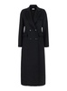 Long Black Double-breasted Coat With Ribbed Revers In Wool Woman