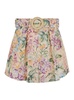 Multicolor Belted Shorts with All-Over Floreal Print in Linen Woman